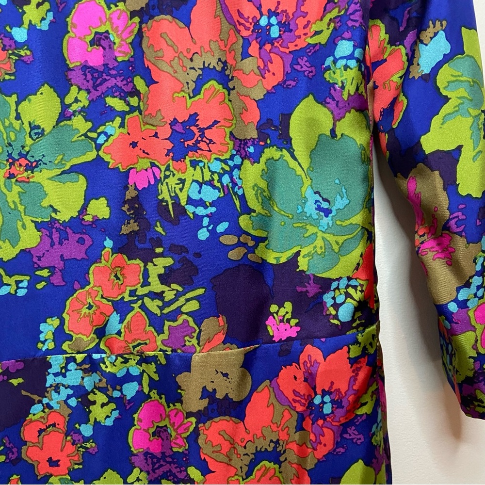 J Crew silk shift dress, Jules Ashbury , vibrant floral, size 00, EUC - Picture 7 of 8
